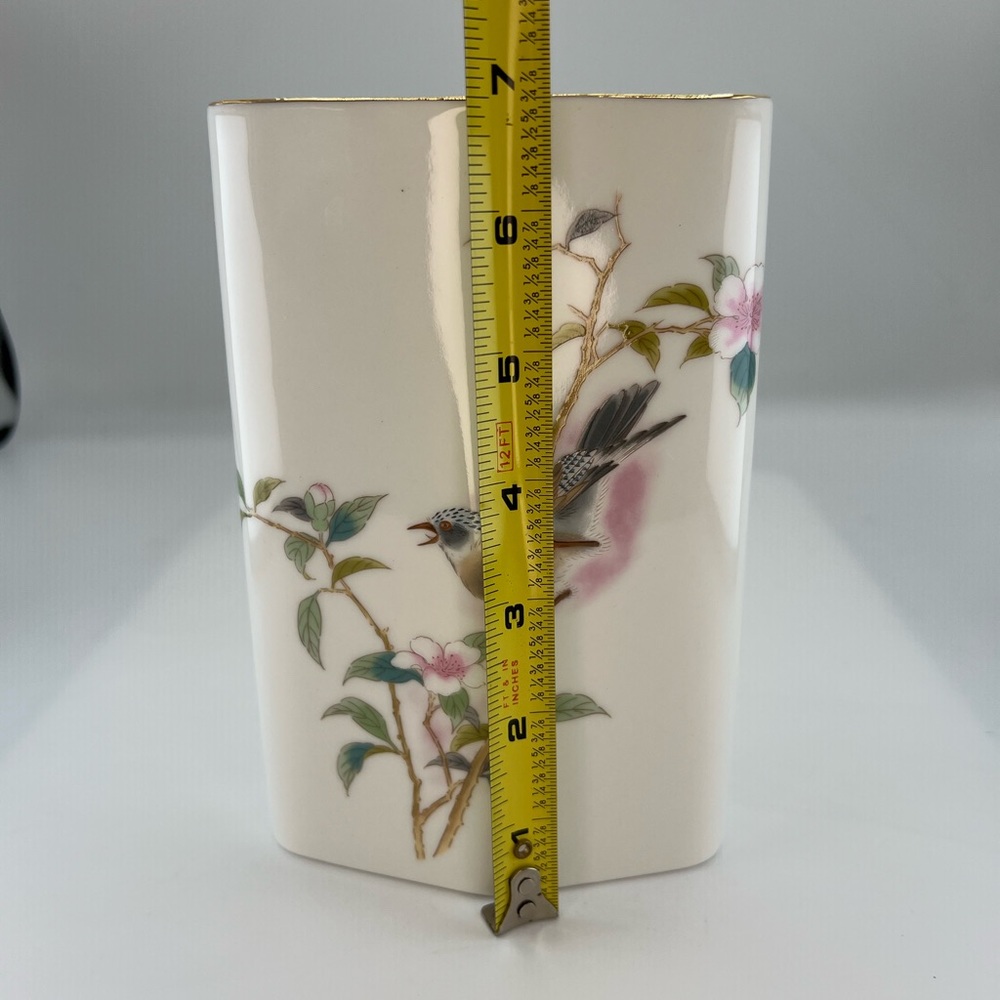 Andrea by Sadek Vase Bird In Flower Tree YAMAJI Japan Diamond Shape Vintage - Picture 6 of 8